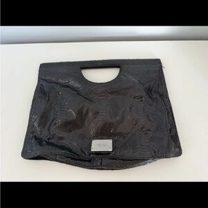 Nine West Shiny Black Faux Snakeskin Extreme Exotics Large Clutch Bag RARE & HTF